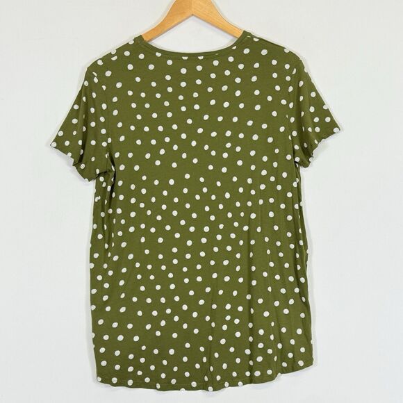Zara Olive Green White Polka Dot‎ Hi Low Jersey Knit T-Shirt Top Women's Medium - Picture 4 of 7